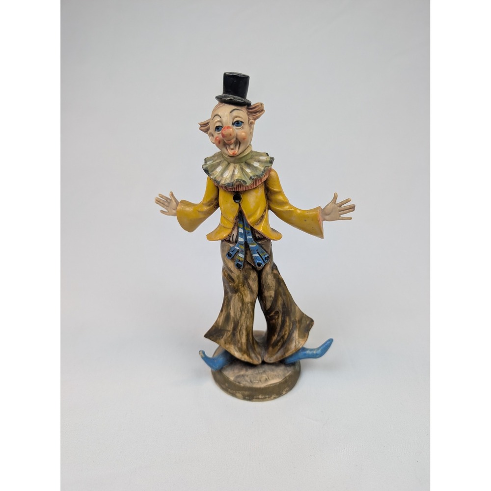 Vintage Italy Resin Clown Figurine Hand Painted Yellow Jacket Top Hat 6 Inch